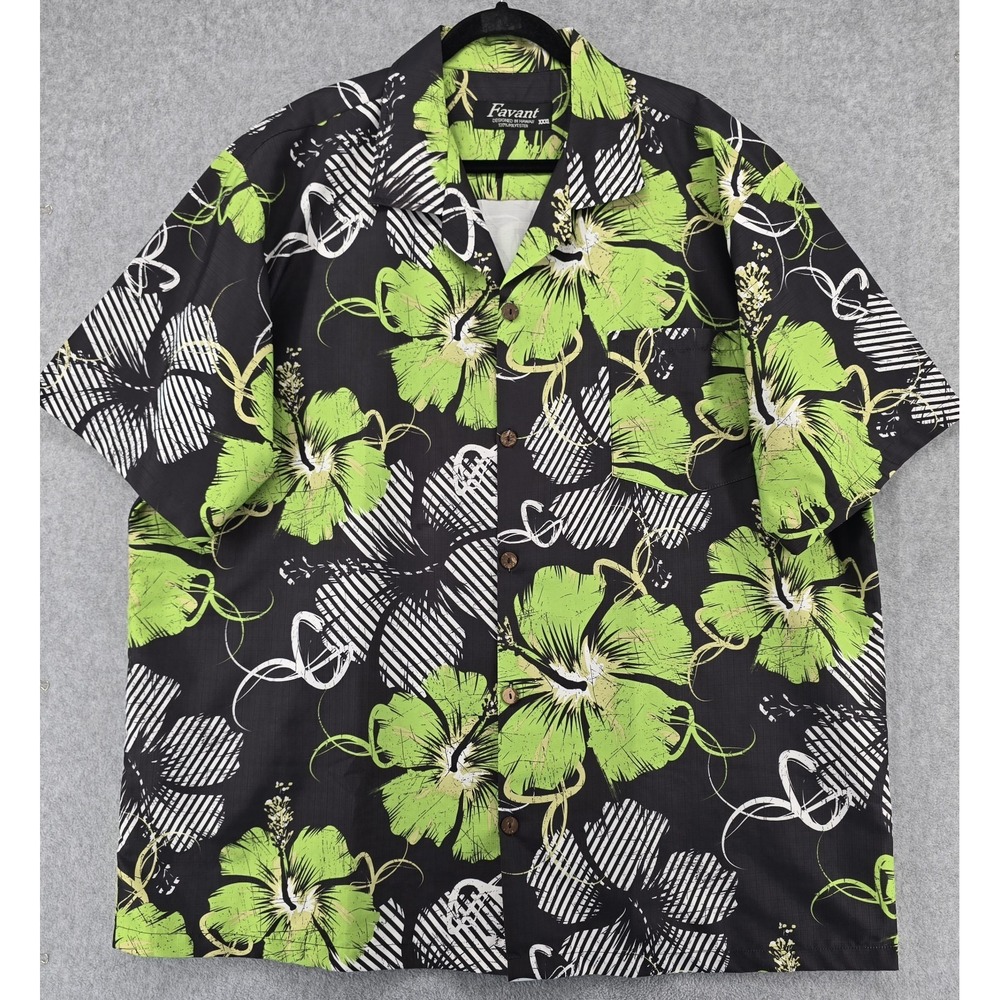 Favant Men's Hawaiian‎ Button Up Shirt 3XL Black Green Ripstop Quick Dry Resort